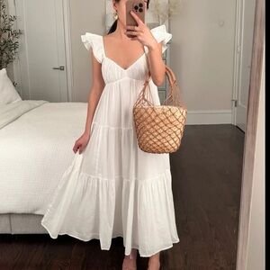 Abercrombie & Fitch Ruffle Sleeve White Maxi Dress